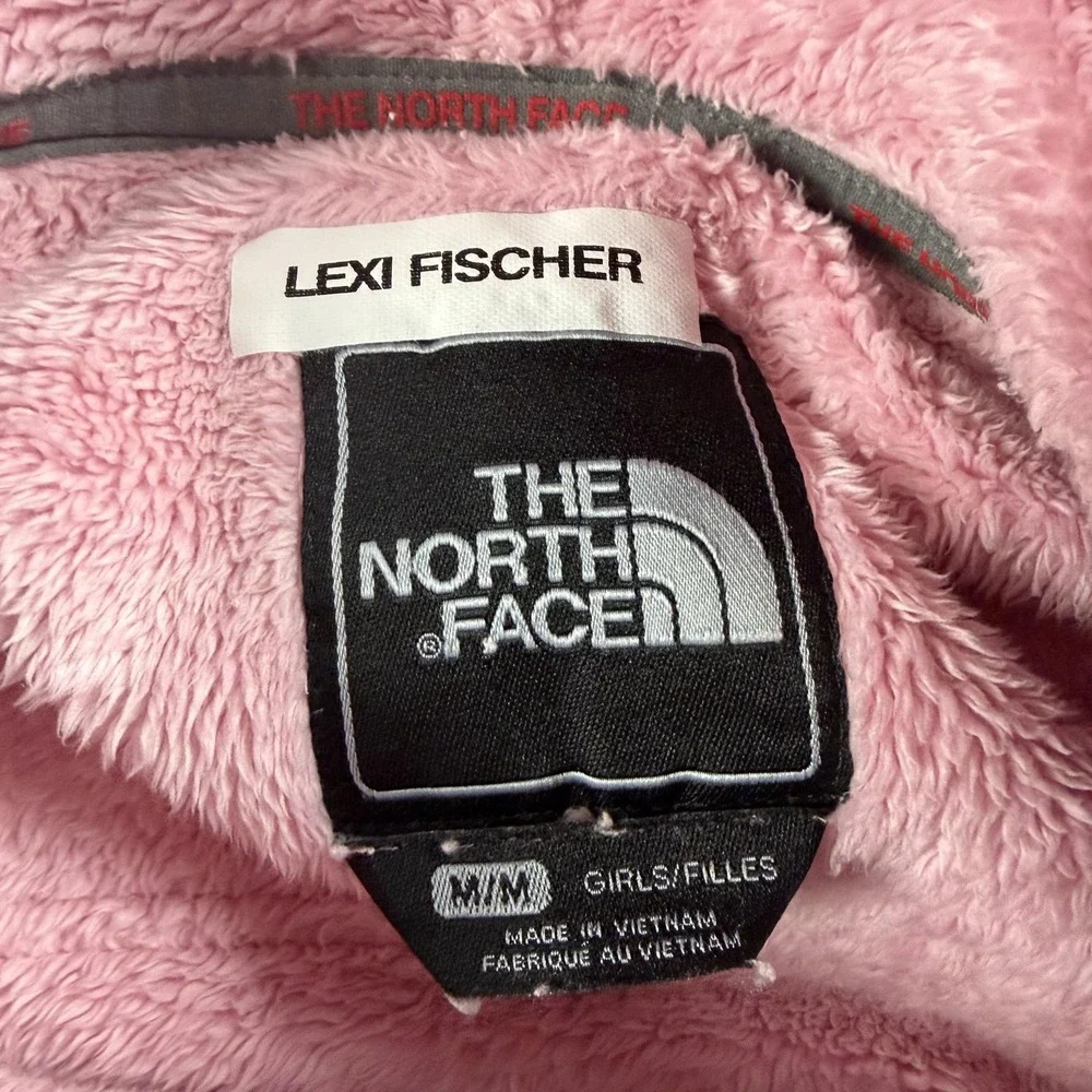 The North Face Jacket Girls Medium Pink‎ Fleece Hooded Full Zip Outdoor Winter